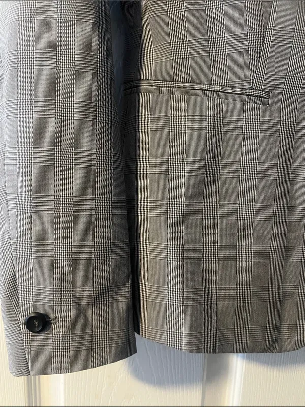 Zara Gray Single-Button Checked Blazer - Image 2