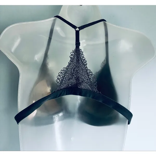 Victoria's Secret Triangle Bralette Gray Lace Floral Lined Front Closure Large - Image 3