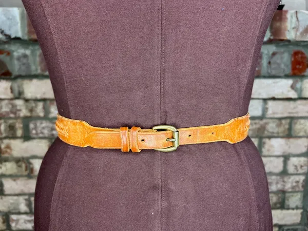 Liz Claiborne belt genuine leather brown braided skinny western - Image 2