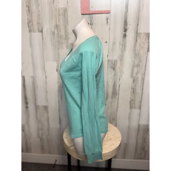 PINK Victoria’s Secret Teal Long Sleeve V-Neck Sleep Top Women’s Size L - Image 2