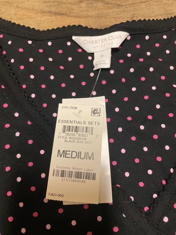 NWT! Charter Club Black Polka Dot 2 Piece Short Sleeve Pajama Set Women's Size Medium - Image 5