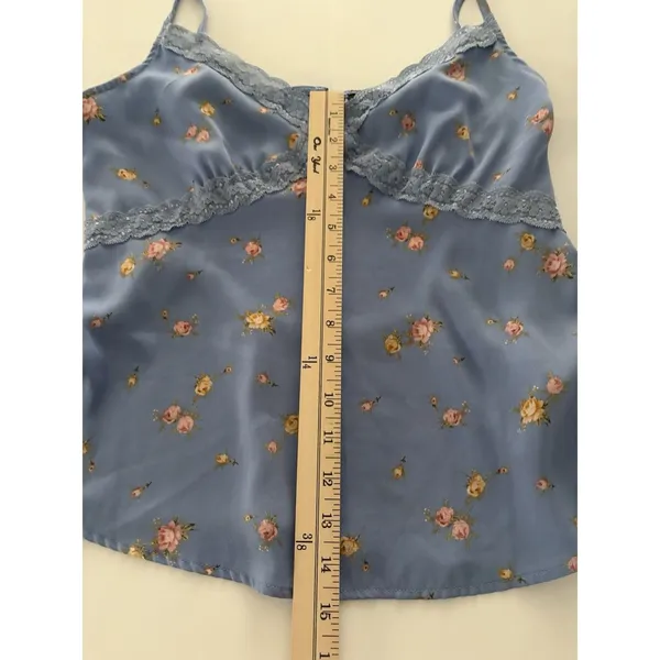 Forever 21 Y2K Babydoll Top Blue Foral Camisole Lace L Cottagecore Coquette Soft Dainty - Image 5