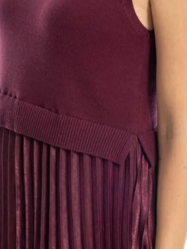 NWT MAX STUDIO Mock Neck Sleeveless Twofer Dress Large, WINE - Image 4