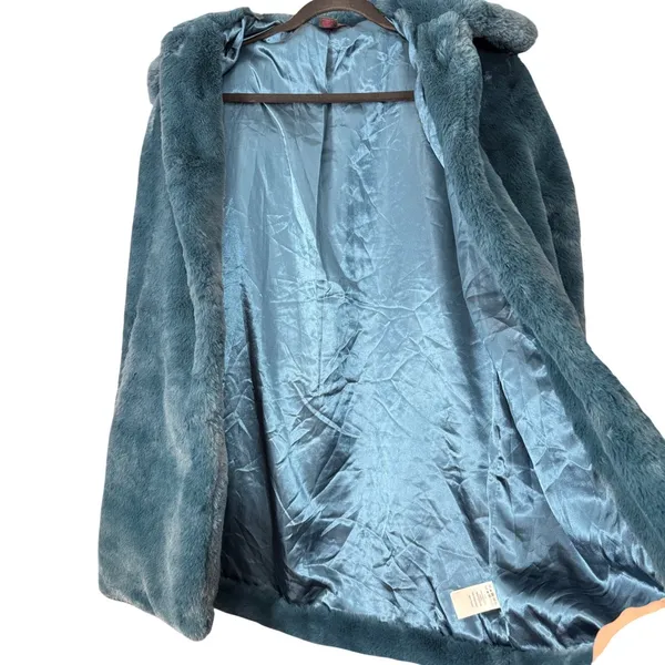 Christian Siriano Faux Fur Coat Teal Blue Womens Sz S Mob‎ Wife Whimsigoth Fairy - Image 4