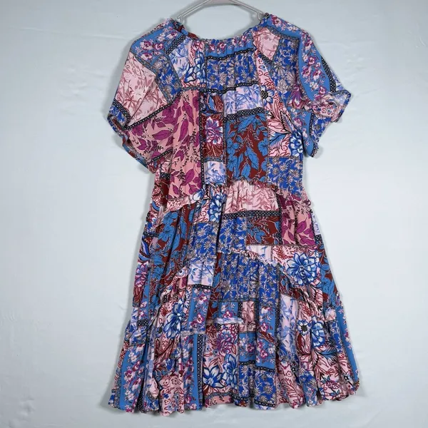 Anthropologie‎ Size-S Robin Mini Dress Blue Pink Paisley Patchwork - Image 2
