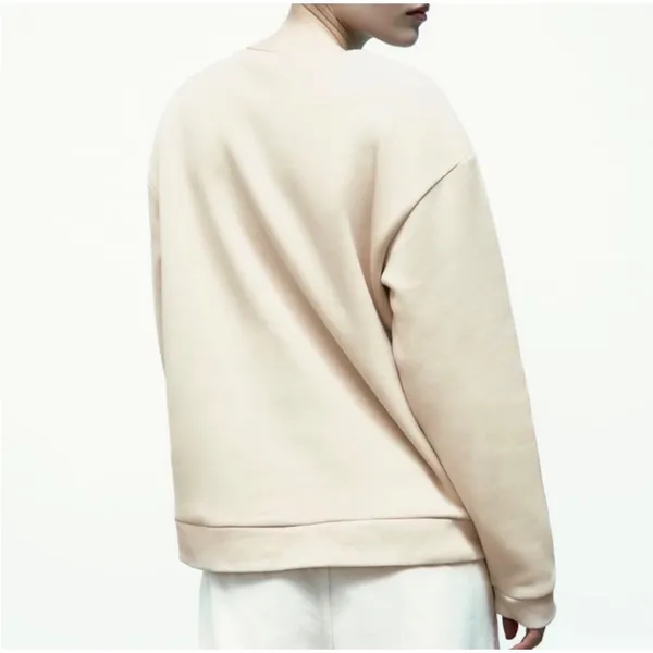Zara Womens‎ Cream Embroidered Bib Sweatshirt Long Sleeve Crew Neck Small - Image 8