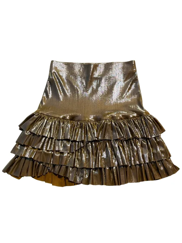 FP One Free People Metallic Gold Tiered Ruffle Mini Skirt - Image 3