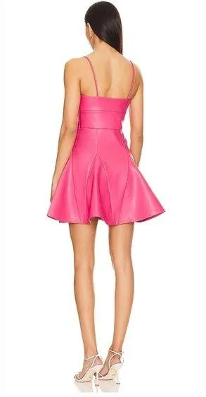 Susana Monaco Faux Leather Corset Flare Dress in Azalea - Image 2