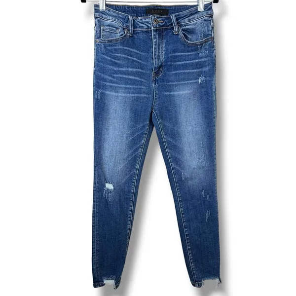 RISEN Denim Medium Wash Distressed High Rise Slim Straight Ankle Jeans Size 9/29 - Image 2