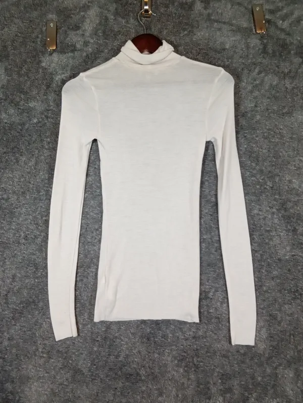 COS White Ribbed Turtleneck Long Sleeve Top Wool Baselayer Neutral Layering SM - Image 9