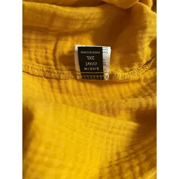 SHEIN Curve Mustard Yellow Gauzy Summer Shorts Size 2XL - Image 3
