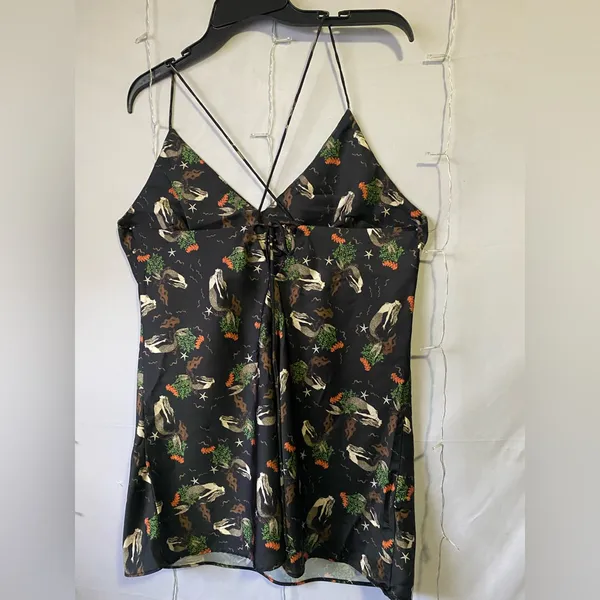 Zara Black Slip Dress with Green and Orange Mermaid Print - Image 4