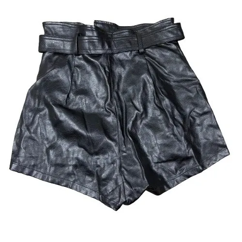 Altar'd State Scarlotte‎ Faux Leather Paperbag Shorts Black Belted Edgy Size XS - Image 2