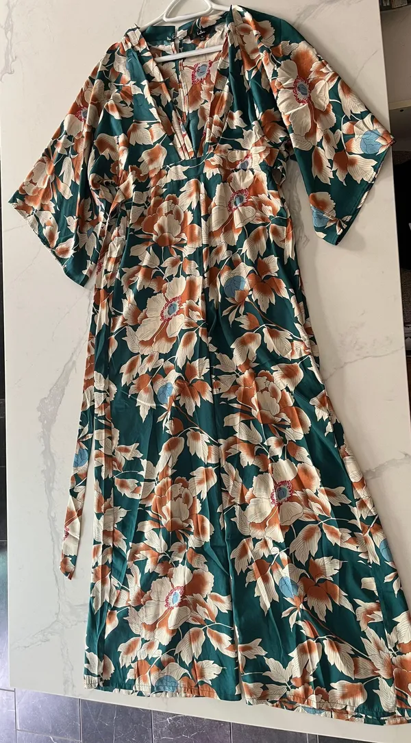 Lulu’s Teal Floral Print Bell Sleeve Wide-Leg Jumpsuit - Image 4