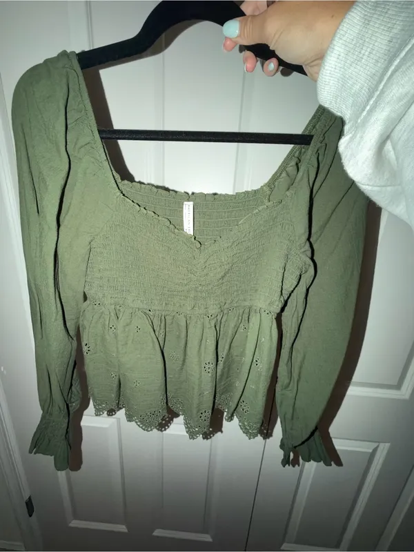 American Eagle Outfitters Olive Green Smocked Peplum Tunic - Image 2