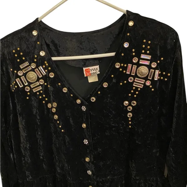 Vintage 90s black Gold embellished crushed velvet maxi whimsigoth emo glam - Image 6