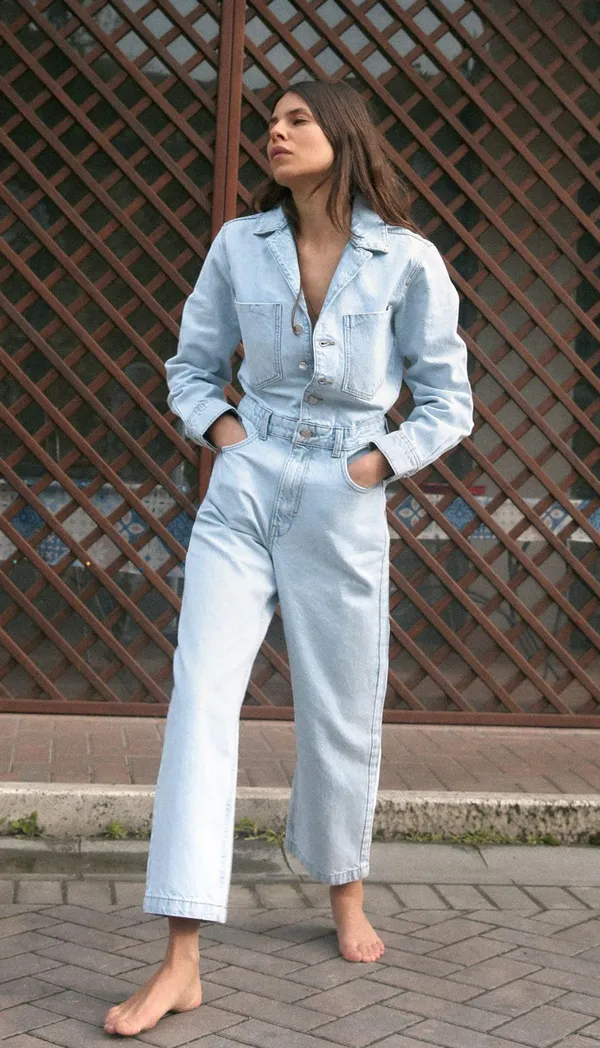 Zara jumpsuit romper onesie denim jeans light blue - Image 3