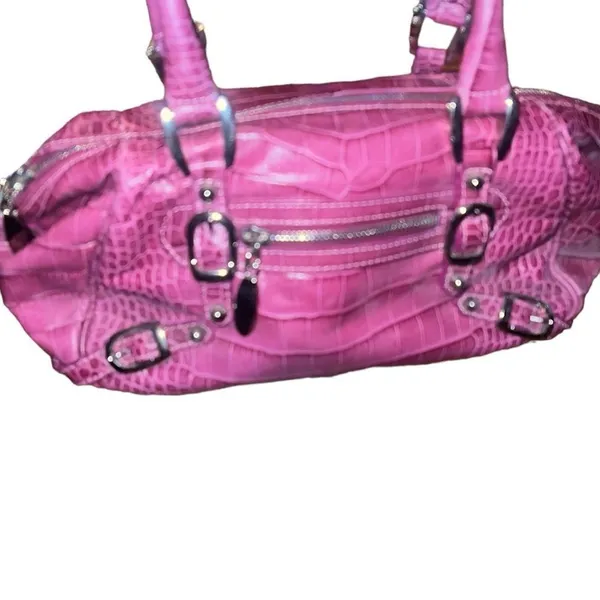 Jennifer Scott Fuchsia Leather Crocodile Print Handbag - Image 4