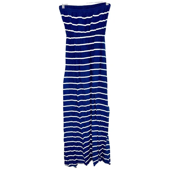 Abercrombie & Fitch Navy Blue White Striped Strapless Maxi Dress Womens Size S - Image 2