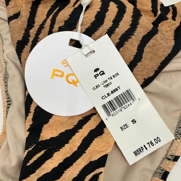 PQ Swim Bikini Bottom SZ Small NWT Cleo Link TieSide Teeny Tiger Print Gold Ring - Image 6