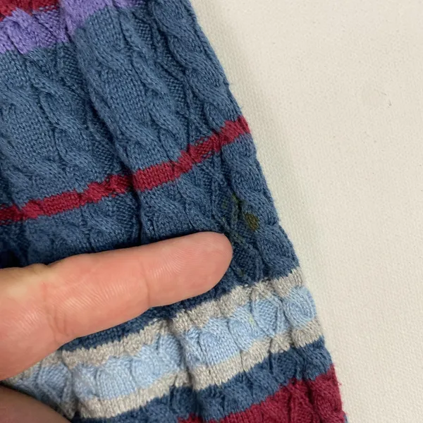 Valerie Stevens Sweater Womens Medium Blue Striped Cable Knit V Neck‎ Cotton - Image 3
