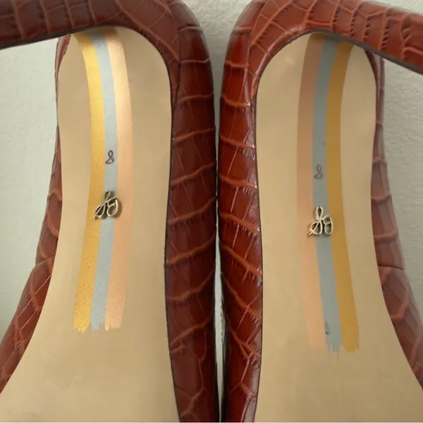 Sam Edelman Beth Cinnamon Croc Embossed Leather Square Toe Stiletto Heels 8 - Image 6