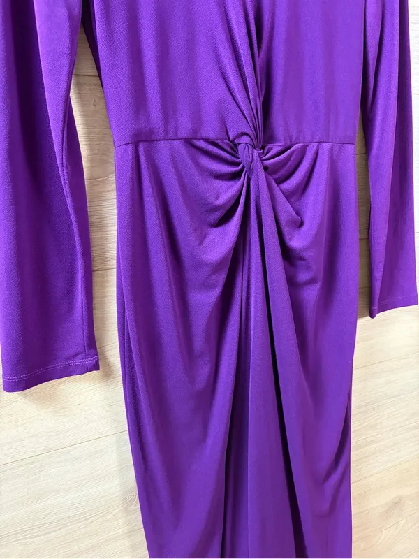 London Times Purple Twist-Front Long Sleeve Midi Dress 2 - Image 2
