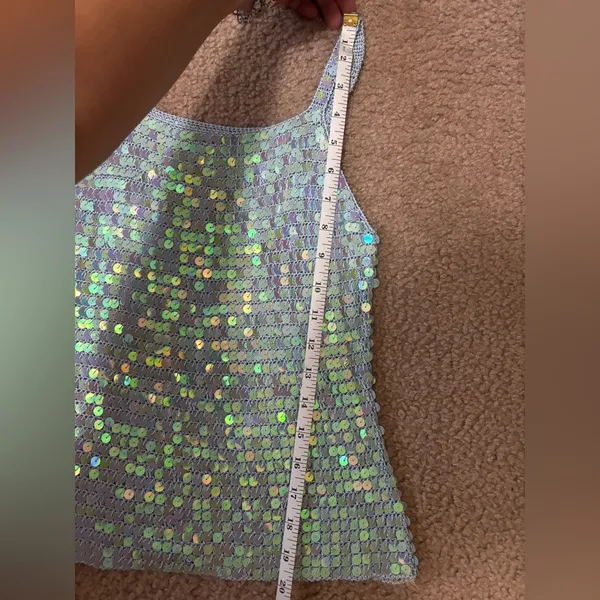 Vintage Blue Sequin Embellished crochet knit cami Tank Top - Image 9