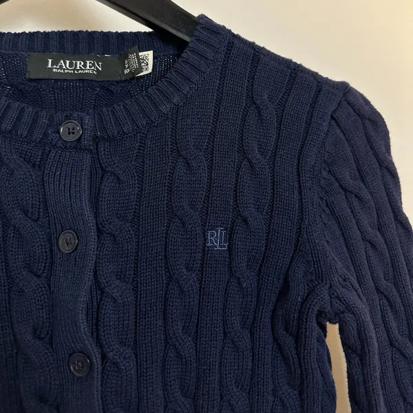 Lauren Ralph Lauren Cable-Knit Cotton Cardigan Sweater in Navy Size X-Small - Image 5