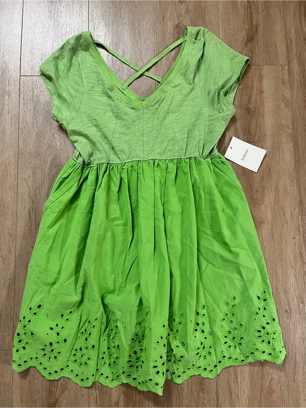BOHME Aria Eyelet Lace Mini Dress in Green - Image 4