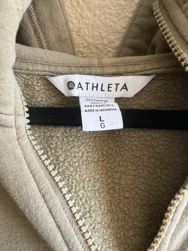 Athleta Olive Green Half-Zip Hoodie size Large‎ - Image 2