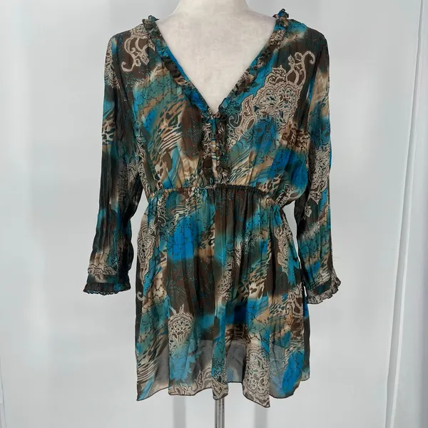 Notations Chiffon Y2K Babydoll Tunic Womens Top Sz L Y2K Boho Ruffle Festival - Image 12
