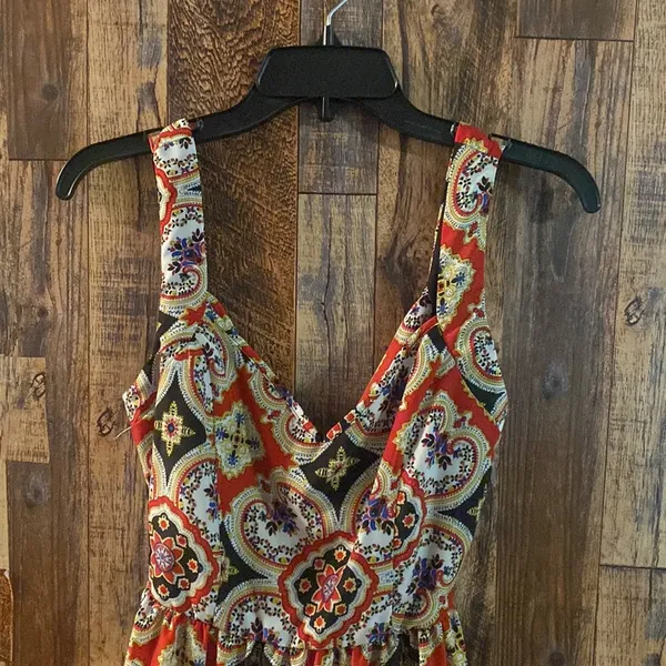 Peach Royal NWT Tank Dress Womens Size M Fit & Flare Patterned Tie Back Cut Out - Image 2