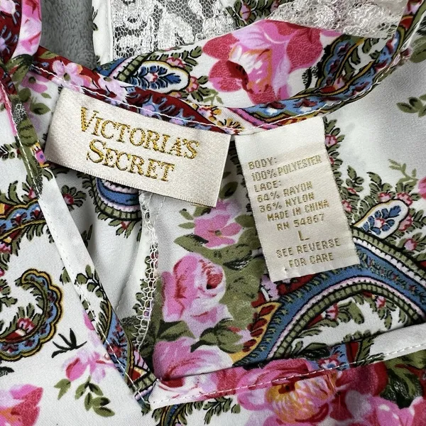 Vintage Gold Label Victoria's‎ Secret Paisley Floral Pink Lace Slip Dress Size L - Image 8