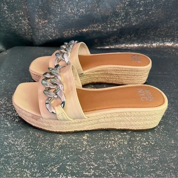 Madden NYC Cream Bone Chain Espadrille Platform Slide Sandals Cottagecore NEW 9 - Image 4