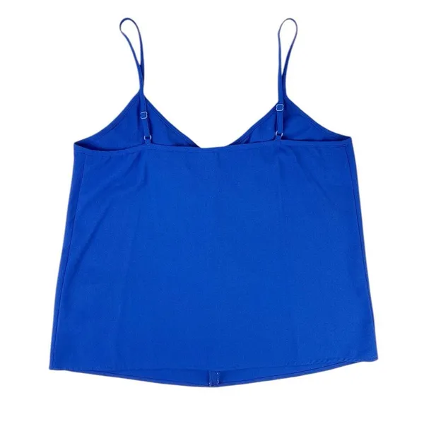 Paper Crane Bright Blue Spaghetti‎ Strap Tank Top Ruffle Front Size Small - Image 2