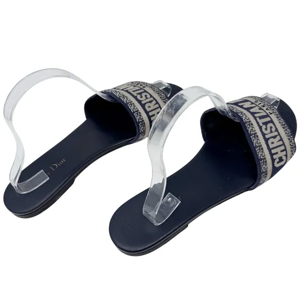 CHRISTIAN DIOR Dway Navy Blue Slide Sandal Embroidered Logo EU 40.5 US 10.5 - Image 6