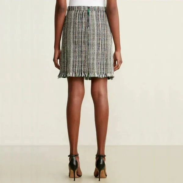 Anthropologie Chelsea & Theodore Multicolor Tweed Fringe Hem Pencil Skirt Size 4 - Image 2