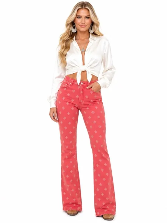 NEW Wrangler High Rise Bootcut Bandana Jean Red Diamond Western Cowgirl Festival - Image 15