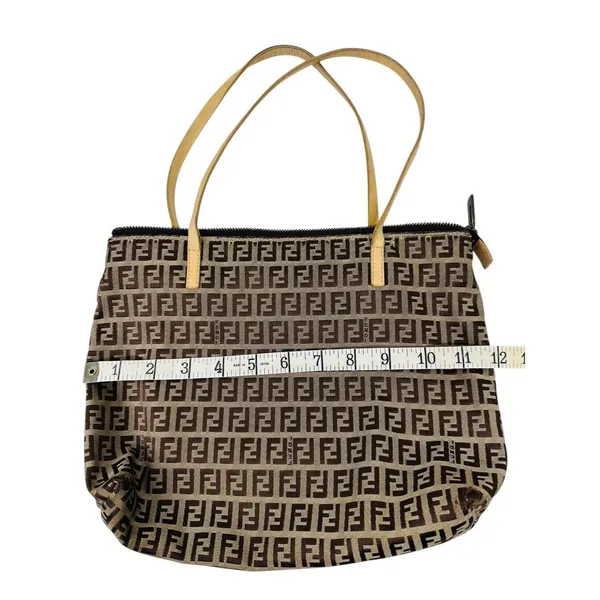 FENDI Zucca Tote‎ Bag Brown Beige Canvas Leather Read Pre-owned - Image 9