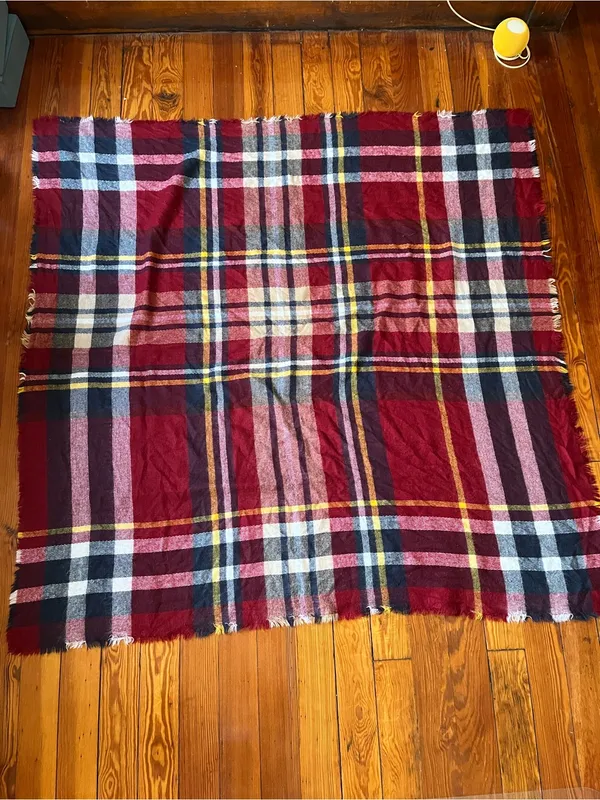 Garage Plaid Blanket Scarf in Red, Navy & White - Image 2