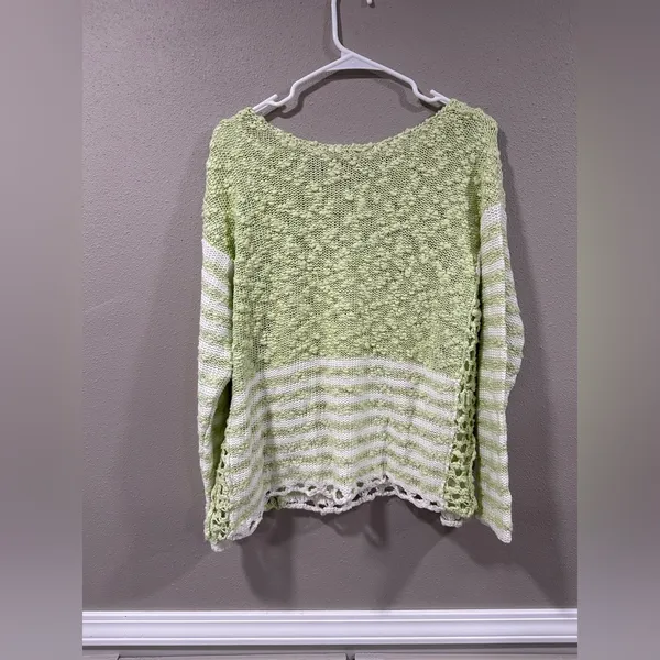 Free People Crochet Loose Fit Scoop Neck Striped Green & White - Image 6