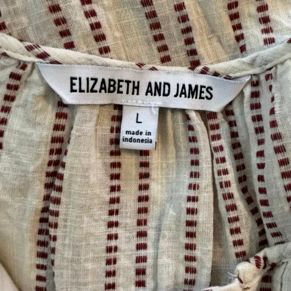 Elizabeth & James Size L Stripe Pintuck Peasant Blouse Red Cream Large - Image 4