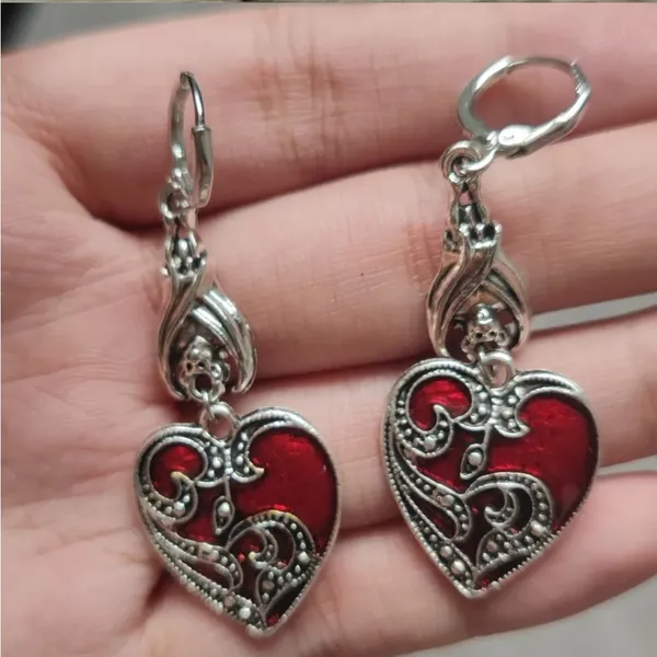 1 Pair Gothic Bat Heart Love Shape Pendant Round Buckle‎ Silver Plated Earrings - Image 7