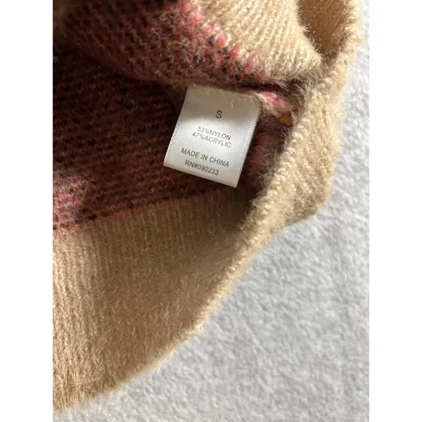 PacSun Floral Sweater Vest Womens Small Tan Pink Fuzzy Knit Mock Neck Crop Boho - Image 4