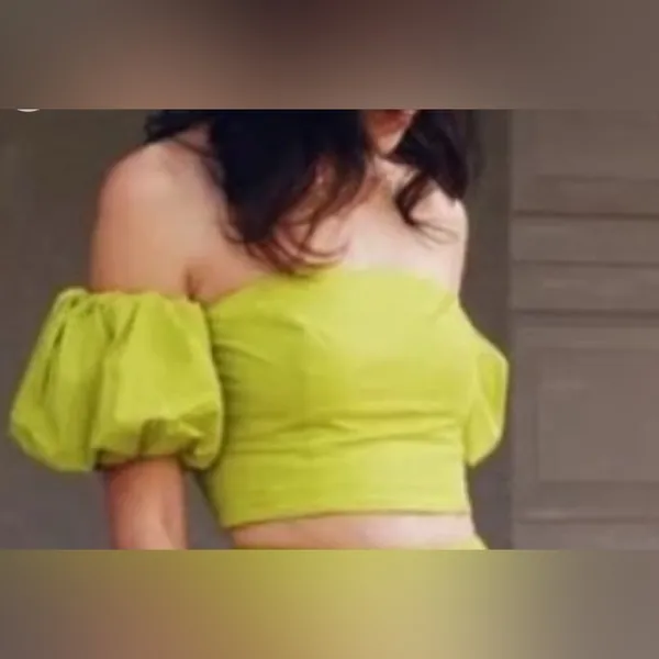 Abercrombie & Fitch Lemon Lime Off-Shoulder Puff Sleeve Crop Top - Image 2