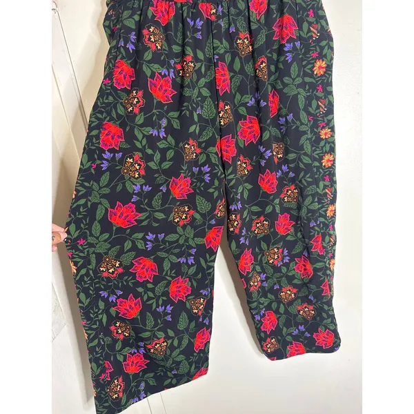 Joie Bold Botanical Floral Wide-Leg Cropped Belted Pants Black Multi XL - Image 6