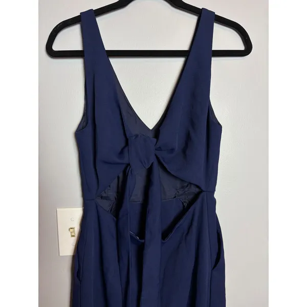 Wilfred Aritzia écoulement Navy Blue V-Neck Tie Back Wide Leg Jumpsuit - Image 5