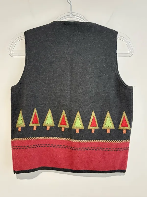 Woolrich Vintage Sweater Vest Womens‎ Christmas Trees Artsy Stitched grey Small - Image 2