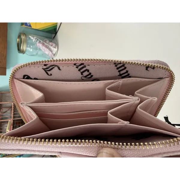 Juicy Couture Overstated Pink Gothic Logo Zip Around Wallet Heart Charm‎ NWT - Image 8